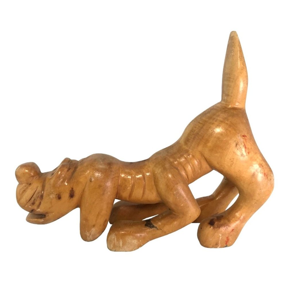 Vintage Hand Carved Wood Hound Dog Folk Art Rustic Primitive MCM 10 in Cabincore